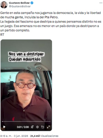 Gustavo Bolívar apuntó contra propuestas opositoras y convocó a la ciudadanía - crédito @GustavoBolivar/X