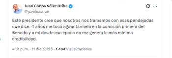 El exsenador y exconcejal Juan Carlos Vélez Uribe aseguró que el presidente Gustavo Petro no tiene credibilidad - crédito @jcvelezuribe/X