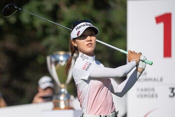 Aug 28, 2022; Ottawa, Ontario, CAN; Lydia Ko from New Zealand tees off the 1st hole during the final round of the CP Women's Open golf tournament. Mandatory Credit: Marc DesRosiers-USA TODAY Sports