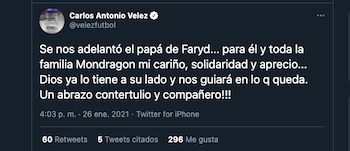 Carlos Antonio Vélez informó vía