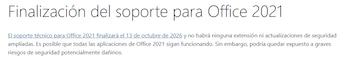 Microsoft da a conocer que dejará de brindar todo tipo de soporte para Office 2021.