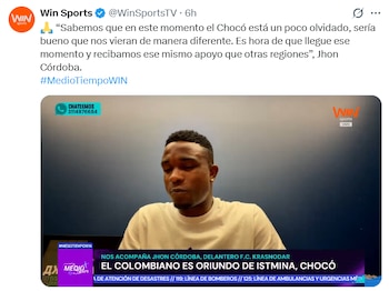 John Córdoba anunció su ayuda para el departamento del Chocó en entrevista con el programa Medio Tiempo - crédito Win Sports
