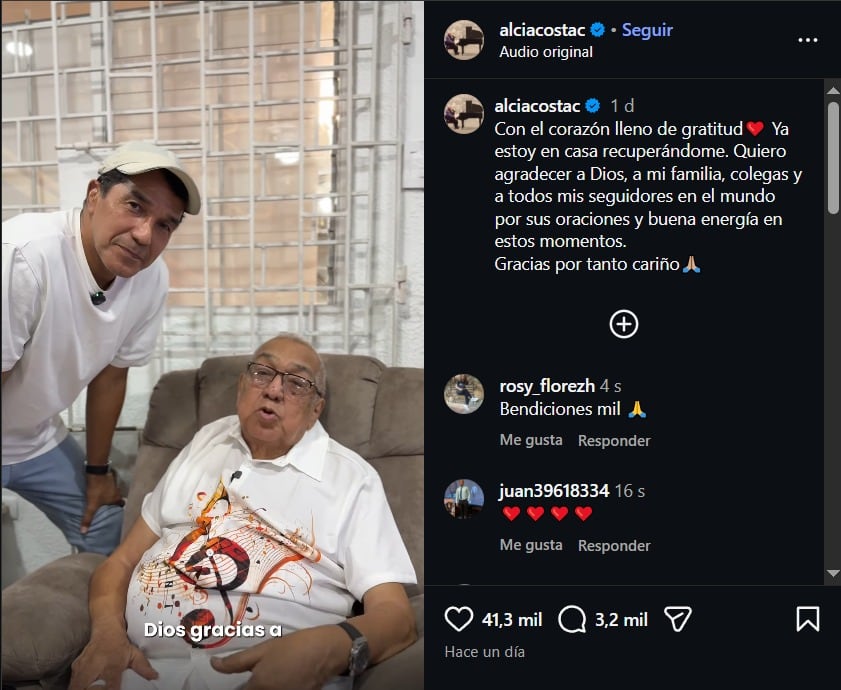El cantante Alci Acosta regresó a su residencia en Barranquilla tras permanecer varios días bajo atención médica - crédito alciacostac / Instagram
