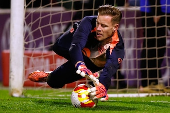 Ter Stegen en el Girona. (AP Foto/Rudy Garcia)