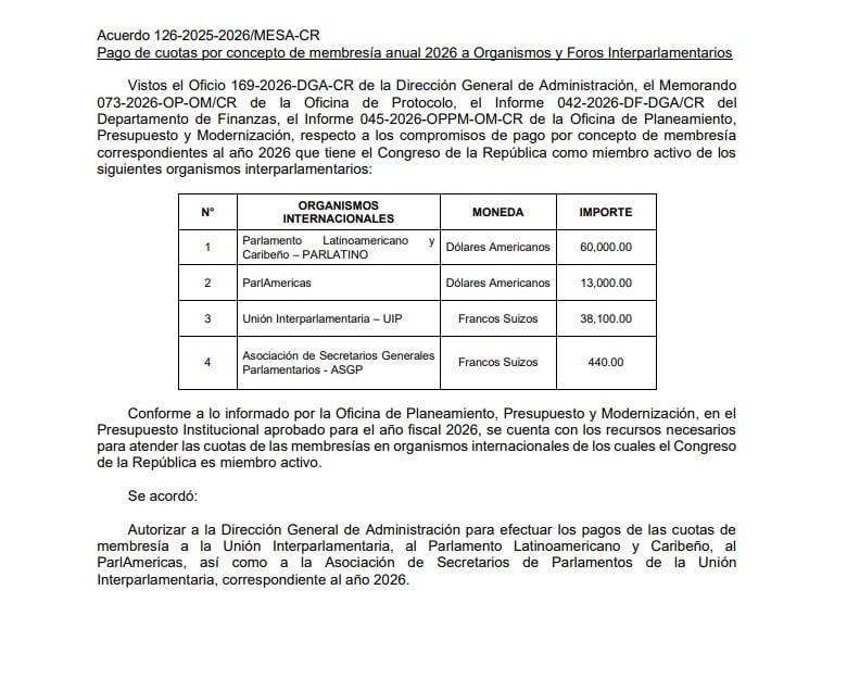 La aprobación de estos pagos contó con el aval de la Oficina de Planeamiento, Presupuesto y Modernización, y se realizó conforme al presupuesto institucional del año fiscal 2026