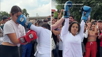 Enfermera acepta reto de box en calles de CDMX y gana mil 500 pesos para sus gastos de la semana
