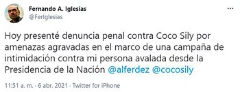Fernando Iglesias anunció su denuncia
