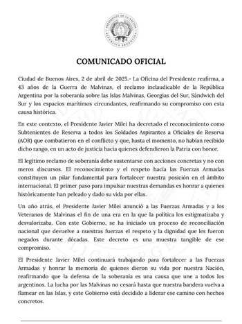 El comunicado oficial emitido por