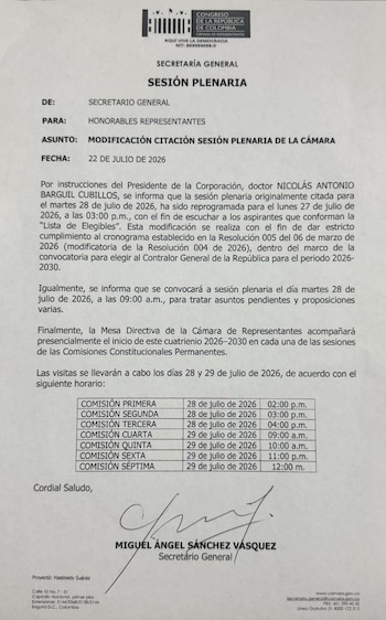El comunicado oficial confirmó las nuevas fechas y horarios de las sesiones plenarias. - crédito Congreso