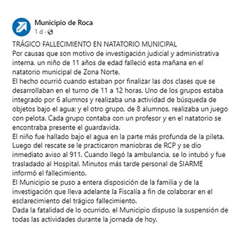 El comunicado de la municipalidad