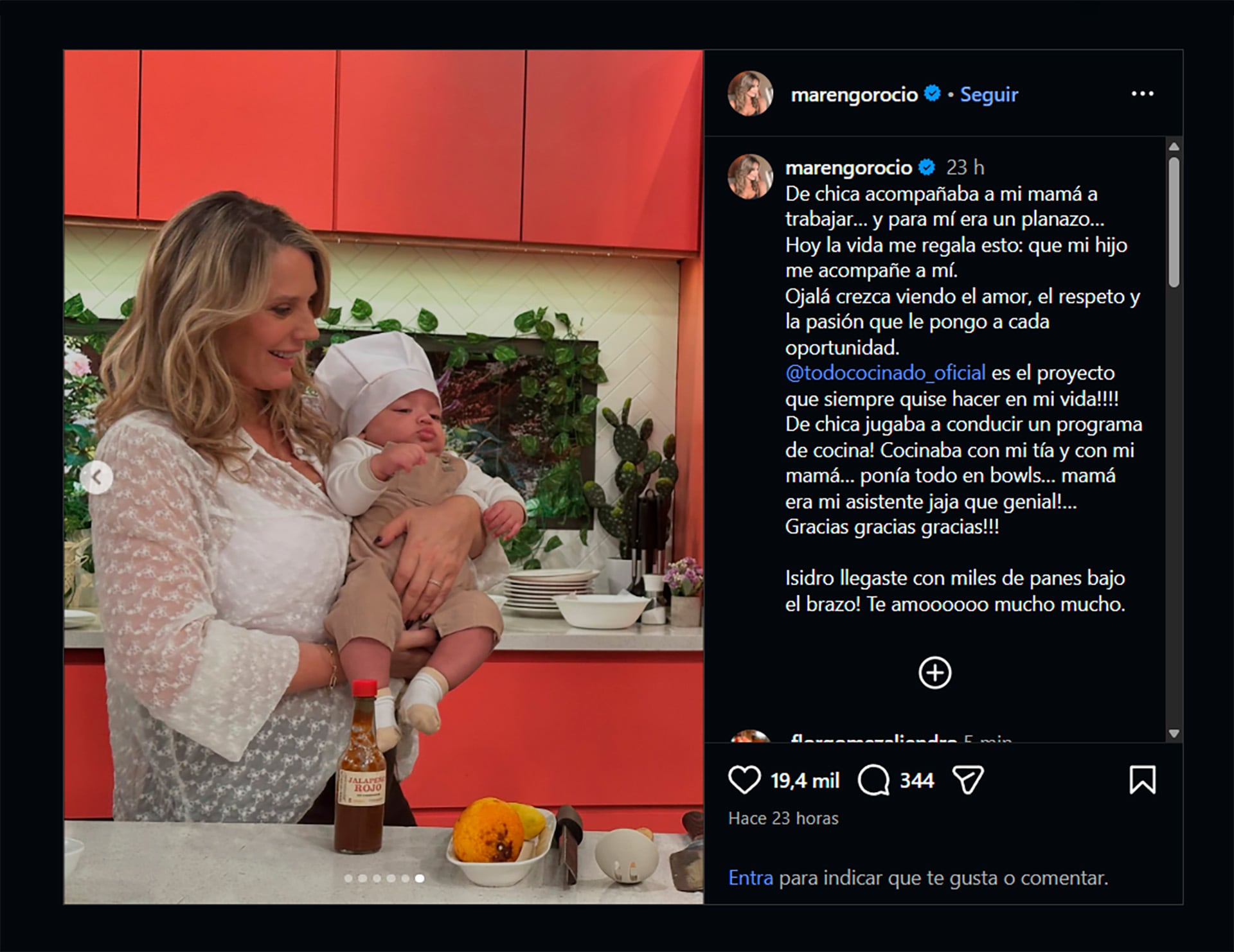 La felicidad de Rocío Marengo por la visita de su hijo Isidro