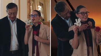 Gustavo Petro ayudó a Macafolla a ponerse una corbata en un momento que la edición comparó con Titanic y provocó risas - crédito @holii.com.co/TikTook