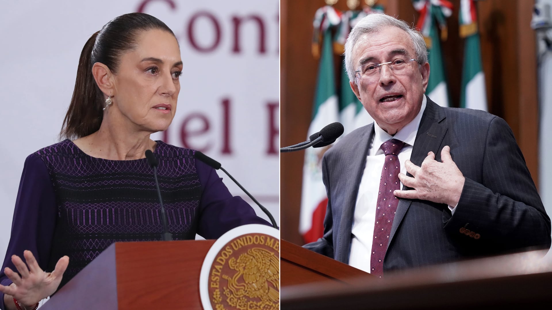 El gobernador de Sinaloa aseguró haber hablado con la presidenta Claudia Sheinbaum tras las acusaciones del Departamento de Justicia de los Estados Unidos. (Fotos: EFE)