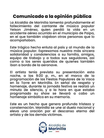 La Alcaldía de Marinilla anunció