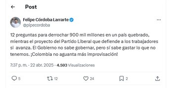 Tuit de Carlos Felipe Córdoba