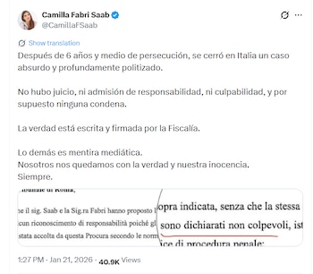 Camilla Fabri negó públicamente la