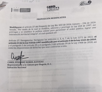 El proyecto de Ley de Sometimiento continúa su trámite en el Congreso de la República - crédito @CarolBordaA/X