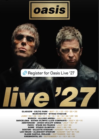 Oasis también anunció un registro para fans a partir del 17 de septiembre
(Créditos: Instagram)