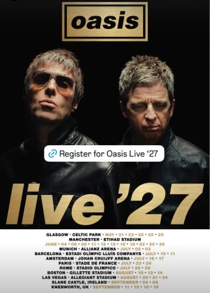 El sitio web de Oasis colapsó brevemente tras el anuncio de la gira.
(Créditos: Instagram)