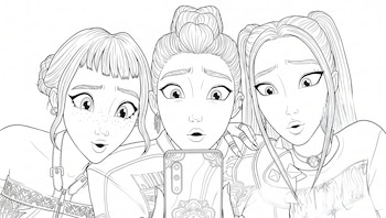El método de ChatGPT puede incluir tres fases y ofrece más control para lograr una conversión fiel de Las Guerreras K-pop en formato para colorear.