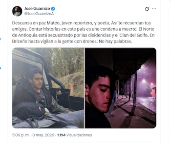 El periodista José Guarnizo condenó el asesinato del colega Mateo Pérez - crédito @JoseGuarnizoA/X