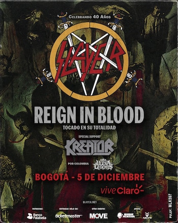 El evento reúne a Slayer, la banda alemana Kreator y los colombianos Ultra Legends en el escenario de Vive Claro - crédito cortesía Move Concerts