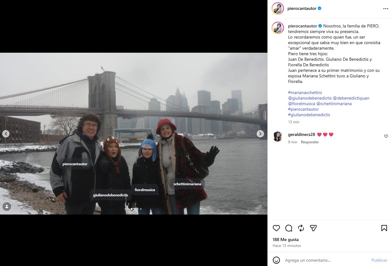El posteo de la familia de Piero tras su muerte: un carrete de fotos y el recuerdo permanente del cantante (Instagram @pierocantautor)