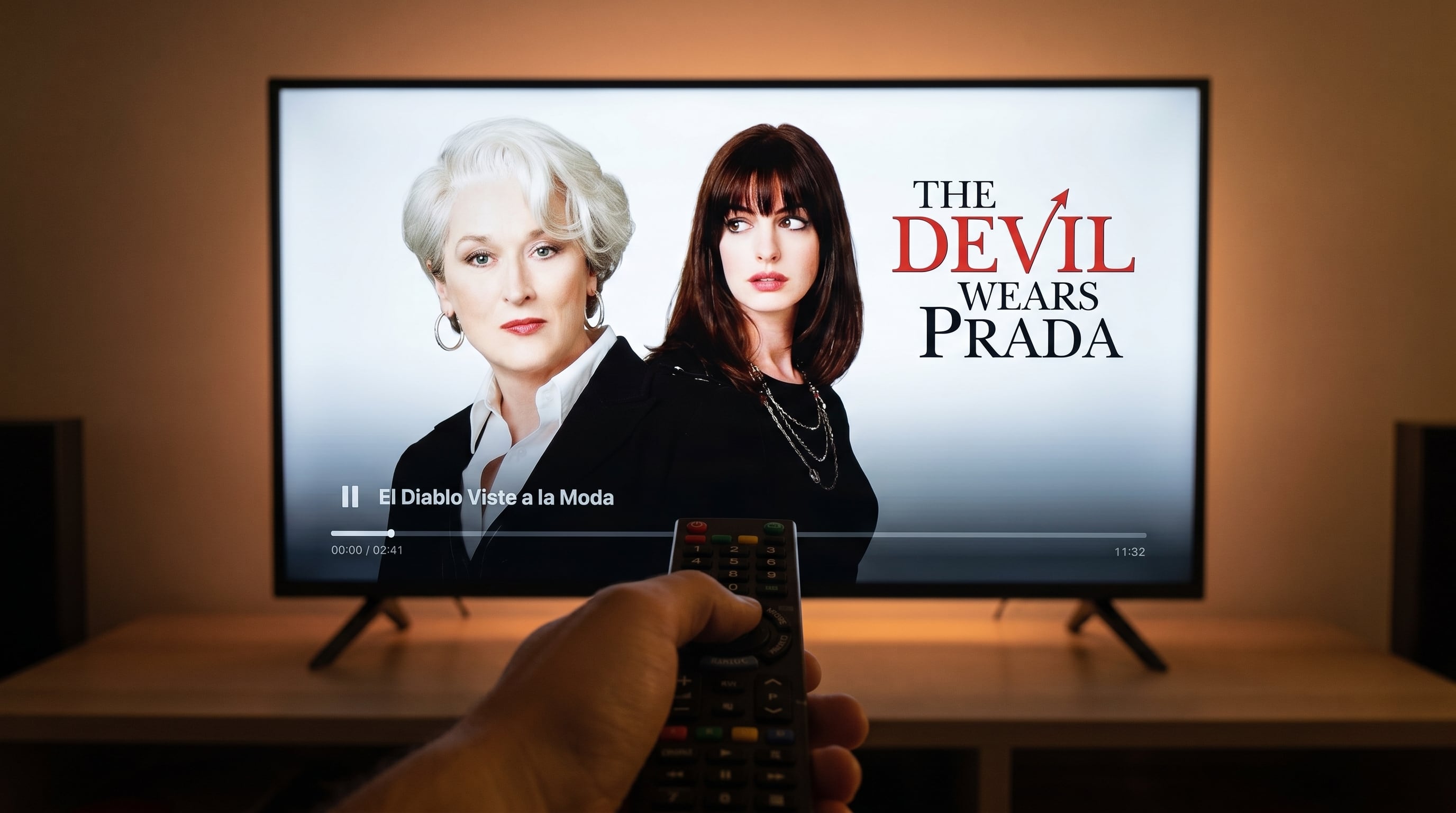 Una persona utiliza un control remoto para ver la icónica película
