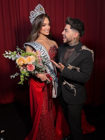 Tamara Rogouski junto a Jorge Ramírez, estilista y encargado del make up de todas las representantes a Miss Universo Argentina 2026 (Instagram)