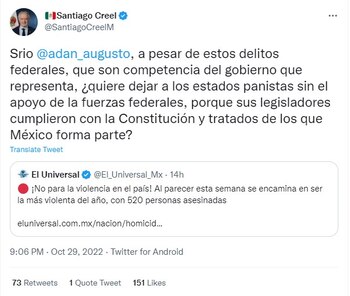 Santiago Creel acusó a Adán