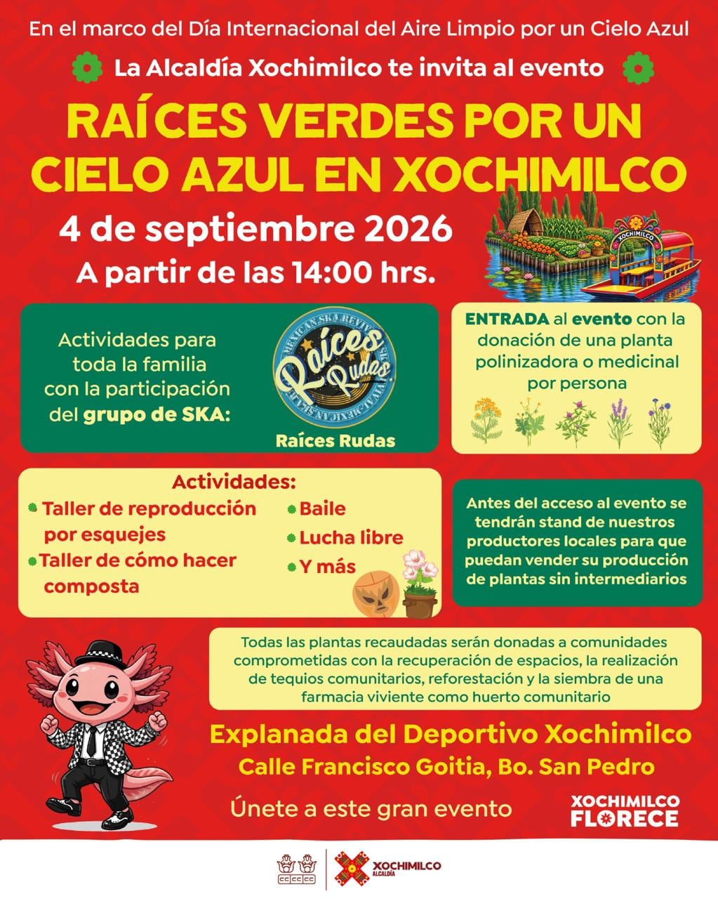 La jornada combina música, deporte y actividades ambientales para toda la familia.
(X/@XochimilcoAl)