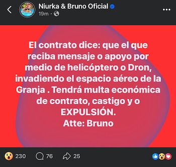 Bruno, pareja de Niurka Marcos, señaló en redes sociales que el contrato del programa estipula multas o expulsión.