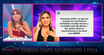 Darinka Ramírez lanza duro mensaje a Jefferson Farfán: “Mi hija tuvo apellido al año”. Captura: Magaly TV La Firme.