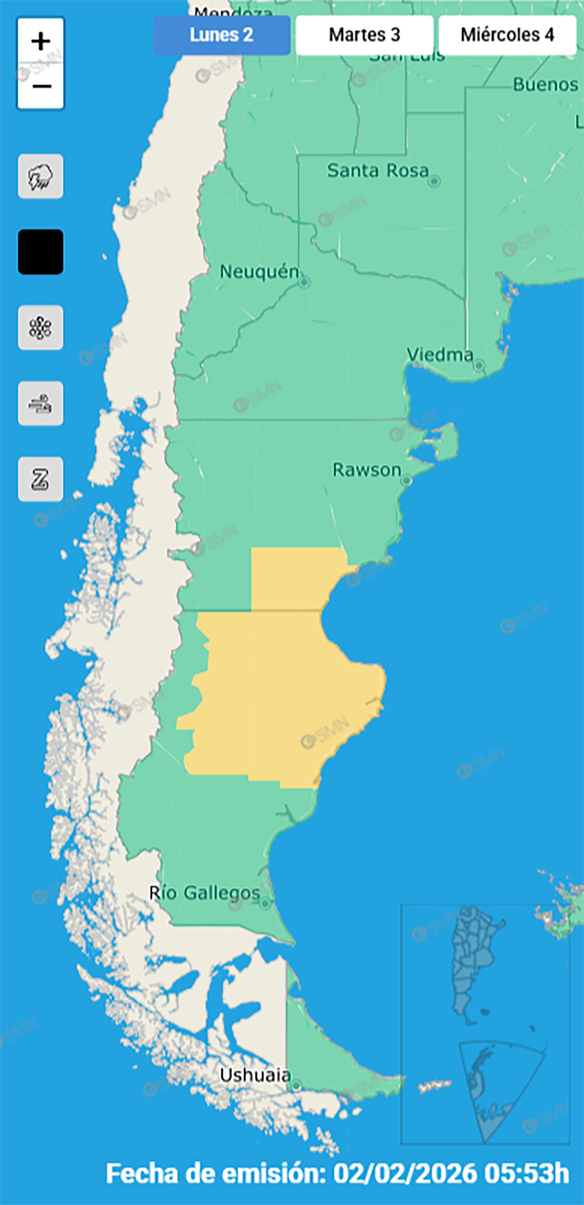 Las alertas por lluvias en Chubut