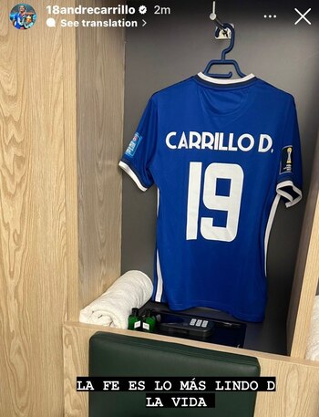 Publicación de André Carrillo en Instagram previo al Al Hilal vs Real Madrid por la final del Mundial de Clubes