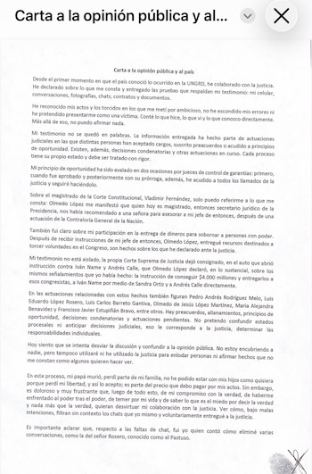 “No tengo nada que esconder”, la carta de Sneyder Pinilla sobre el escándalo de la Ungrd - crédito cortesía de Infobae Colombia