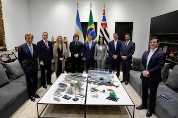 Javier Milei junto a Tarcísio y Flavio Bolsonaro
