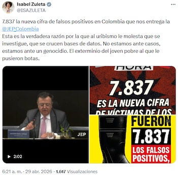 Isabel Zuleta calificó de genocidio el aumento de falsos positivos revelado por la JEP - crédito @ISAZULETA/X