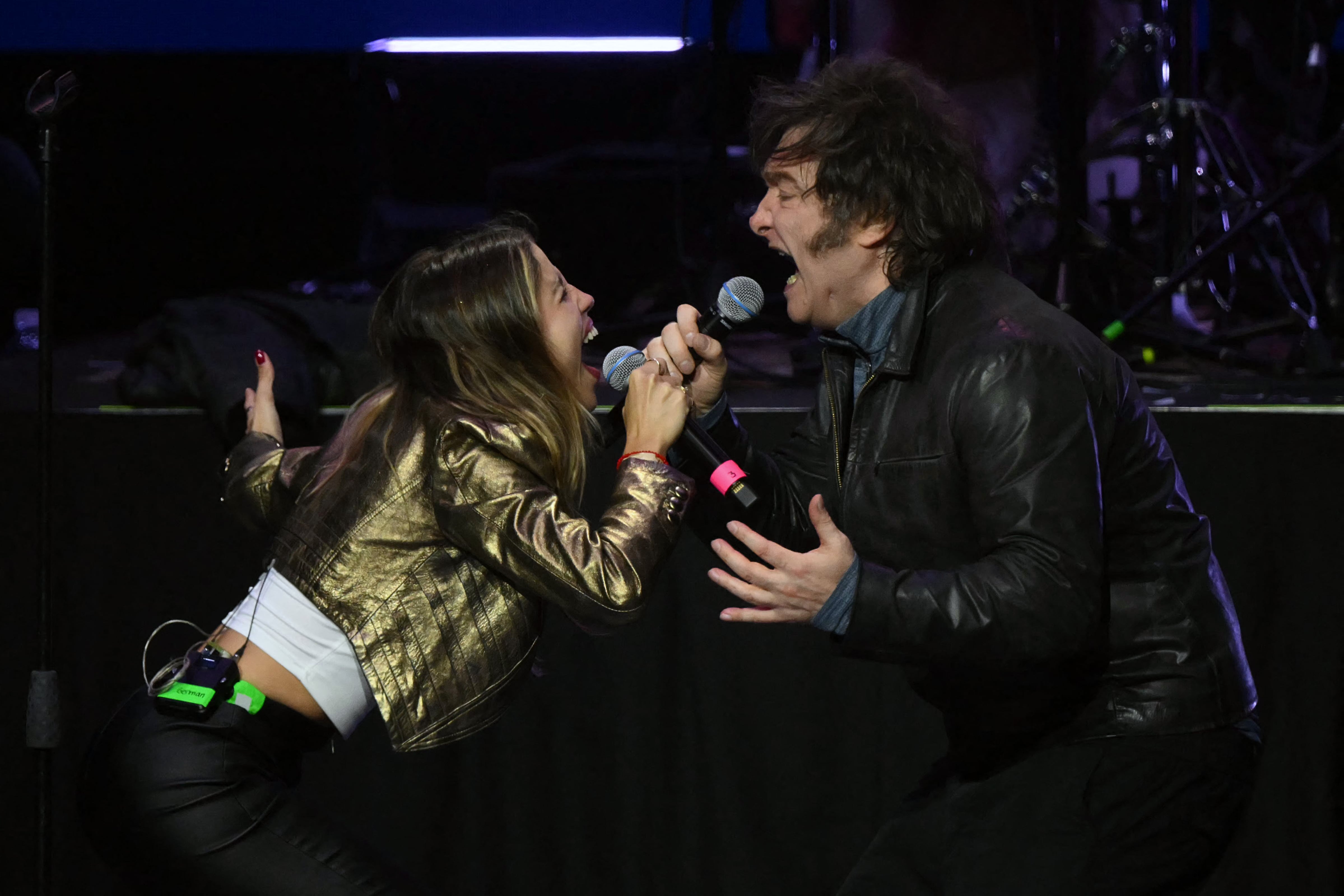 El presidente Javier Milei durante su show en el Movistar Arena (Luis ROBAYO / AFP)