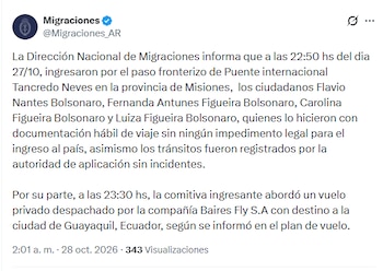 Comunicado de Migraciones sobre Flávio Bolsonaro