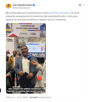 El excandidato presidencial Iván Cepeda Castro se solidarizó con el Movimiento Libres por pérdida de la curul afro - crédito @IvanCepedaCast/X