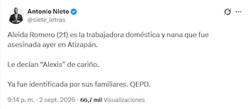Captura de pantalla de un mensaje publicado en la red social X por el usuario verificado Antonio Nieto