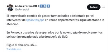 El congresista Andrés Forero criticó