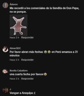 Captura de pantalla con cuatro comentarios de usuarios sobre fondo oscuro, con fotos de perfil, nombres y una imagen adjunta