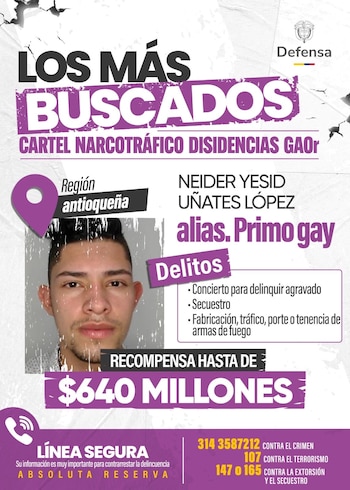 El incremento de la recompensa responde a recientes ataques, como la explosión de una granada en Briceño que dejó policías heridos - crédito Ministerio de Defensa de Colombia