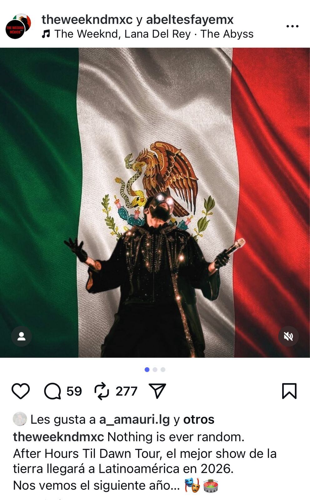El artista canadiense anunció una nueva gira en Latinoamérica. (Instagram/The Weeknd)