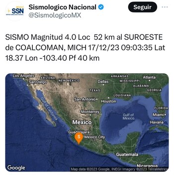 El Sismológico Nacional reporta sismo