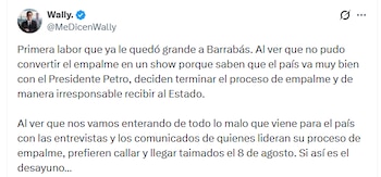 El senador electo del Pacto Histórico reaccionó a la suspensión del empalme presidencial - crédito X