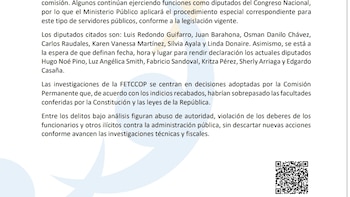 Ministerio Público en Honduras rechaza recurso presentado por exintegrantes de la Comisión Permanente del Congreso Nacional