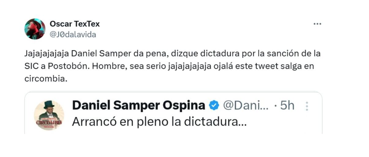 Usuarios recordaron el programa Circolombia, donde el periodista hace sátira sobre el Gobierno, para que él también se burle de sí mismo - crédito @J0dalavida/X